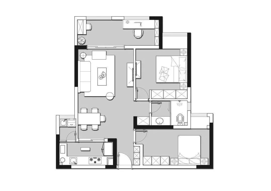 82㎡北欧风小户型，阳台改书房，轻奢餐厅设计-3