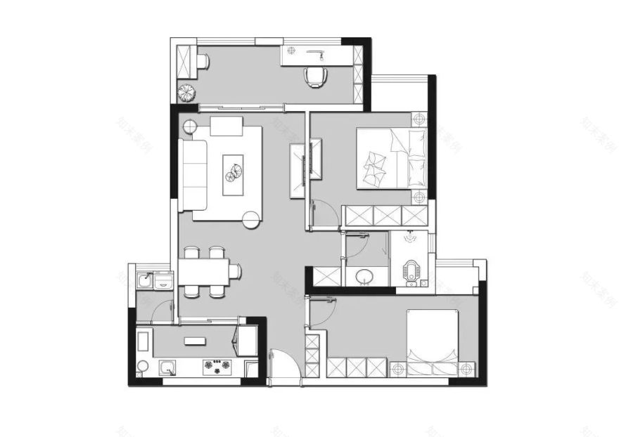 82㎡北欧风小户型,阳台改书房,轻奢餐厅设计-3