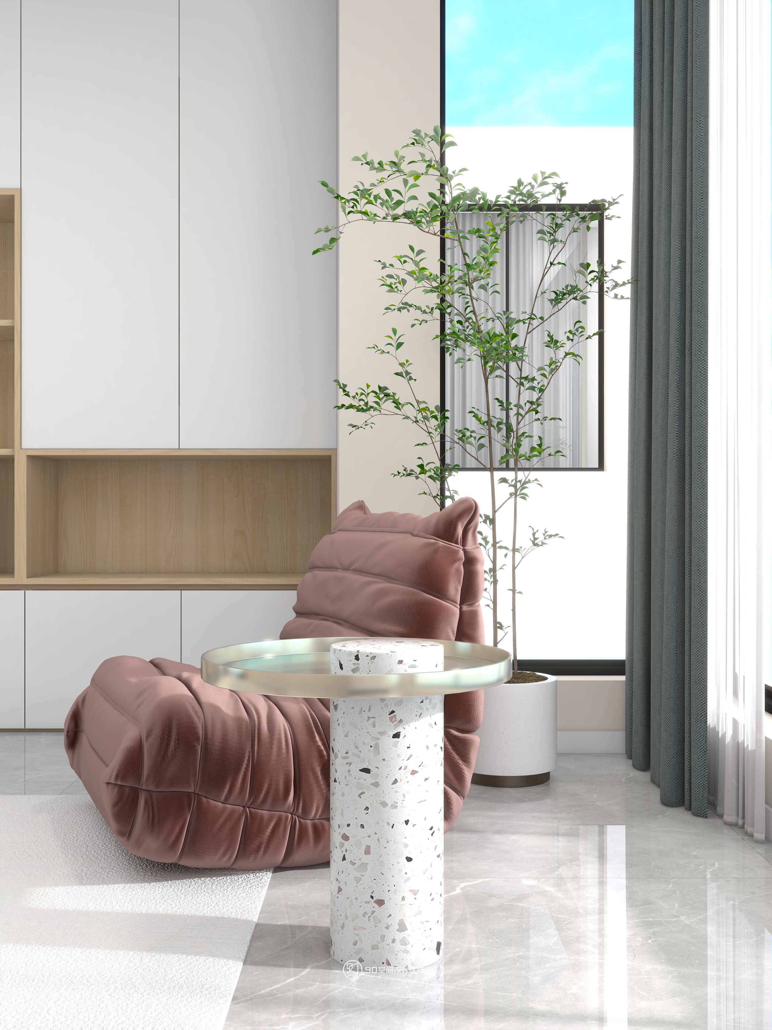 棉花糖奶油风格113 平方 3 室 2 厅 1 卫丨90 空间设计-9