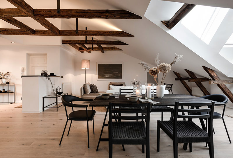 瑞典时尚阁楼公寓 | 玻璃隔墙与木梁的完美结合-3