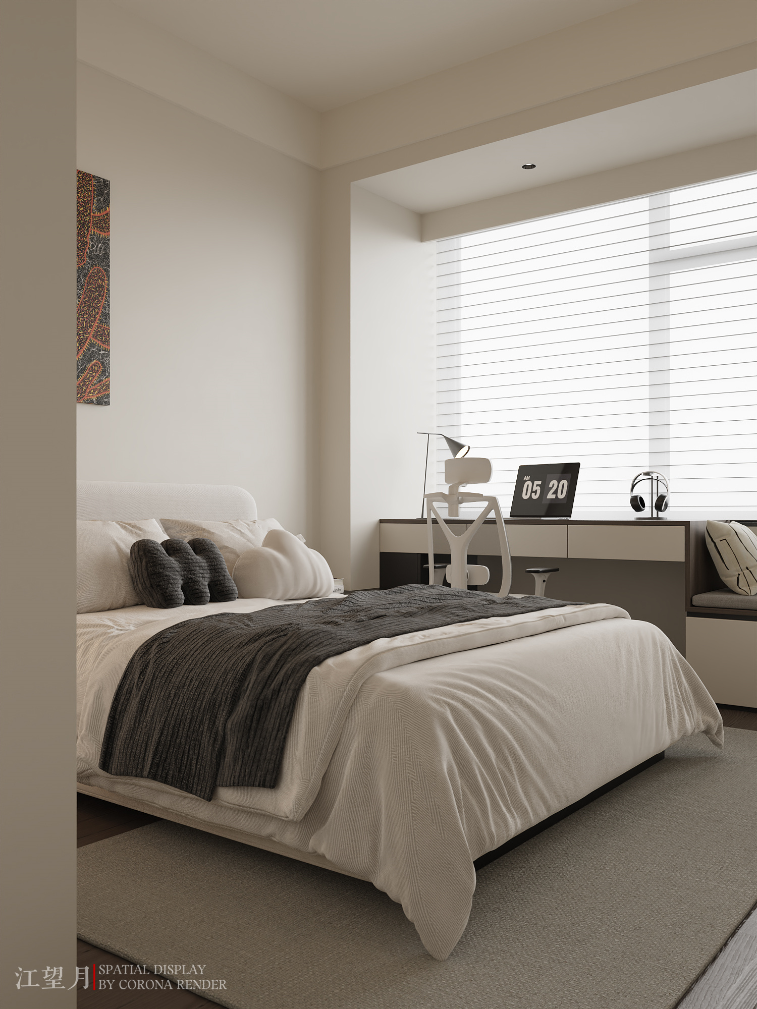 大白墙卧室渲染-3