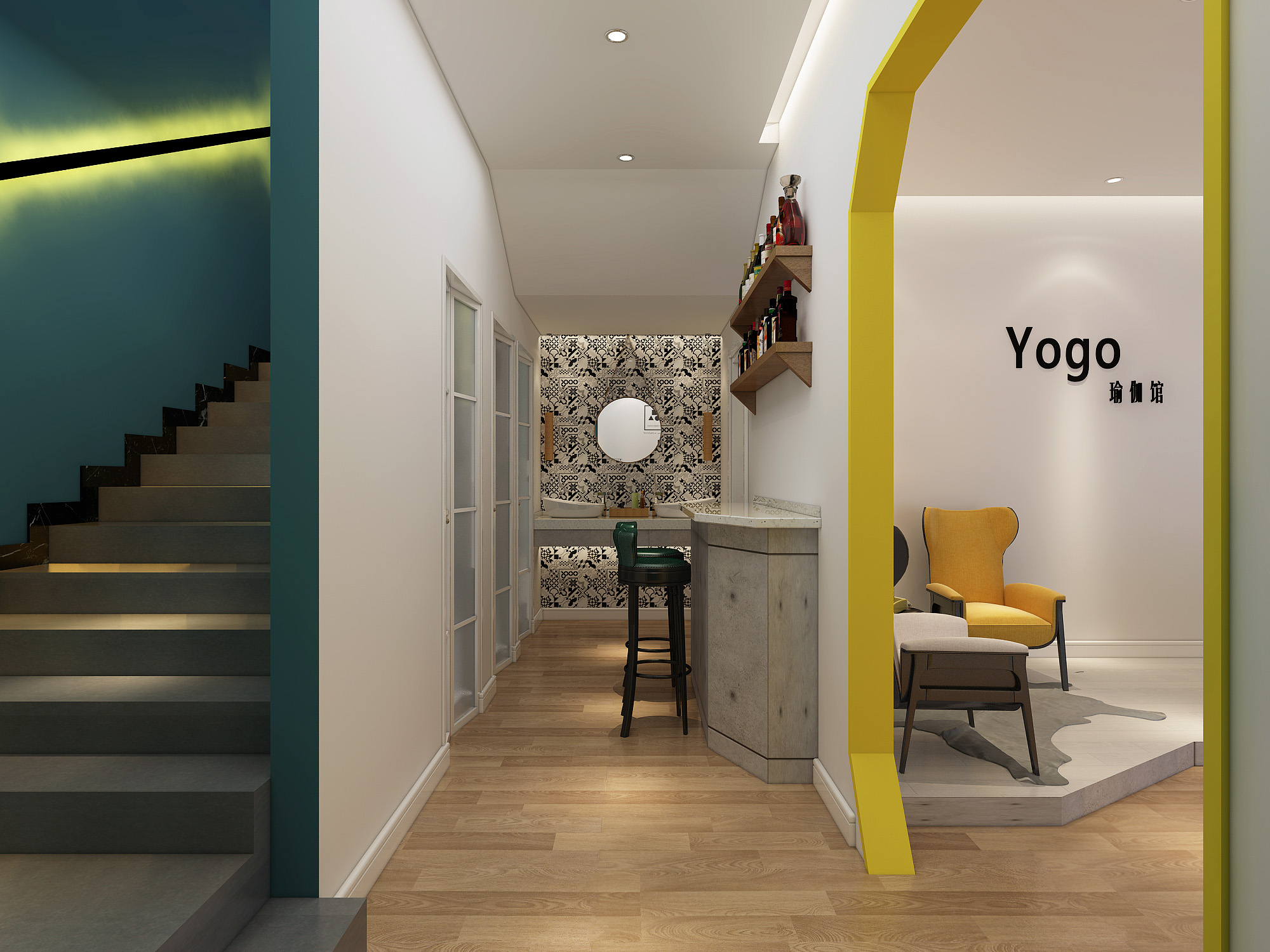 双斌设计打造 150 平米瑜伽馆,绿色楼梯间成亮点-24
