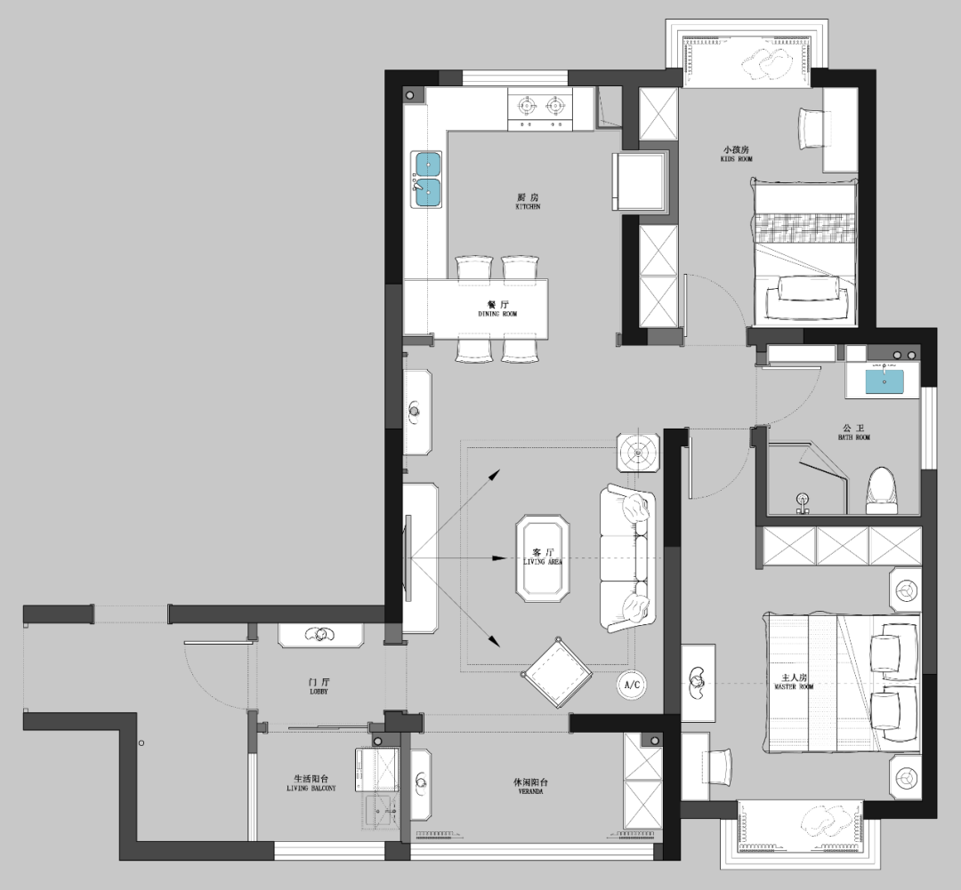 金福苑 82㎡美式混搭,复古与轻奢的完美融合-23