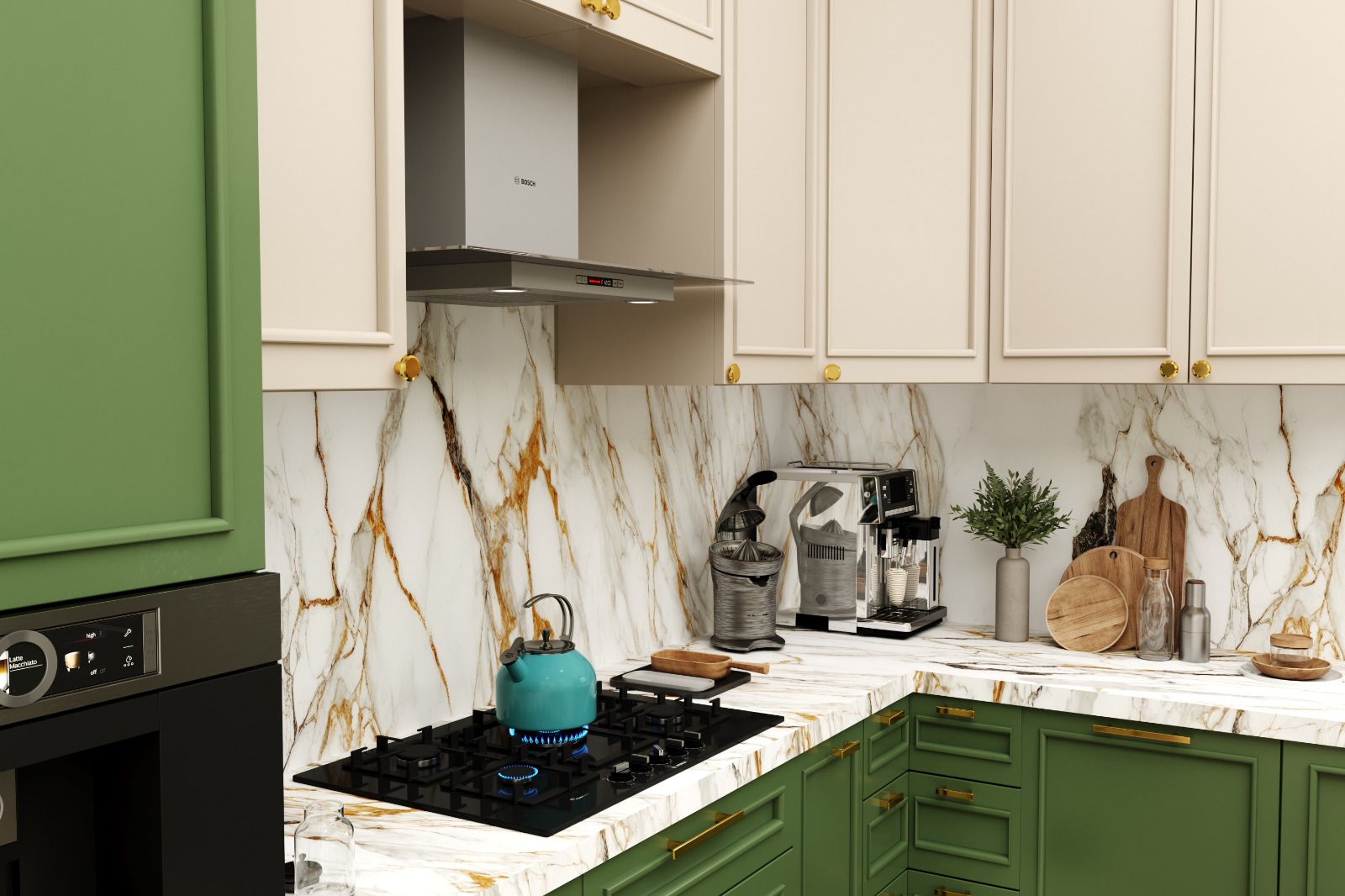 Modern Green & Cream Kitchen Interior Design-1