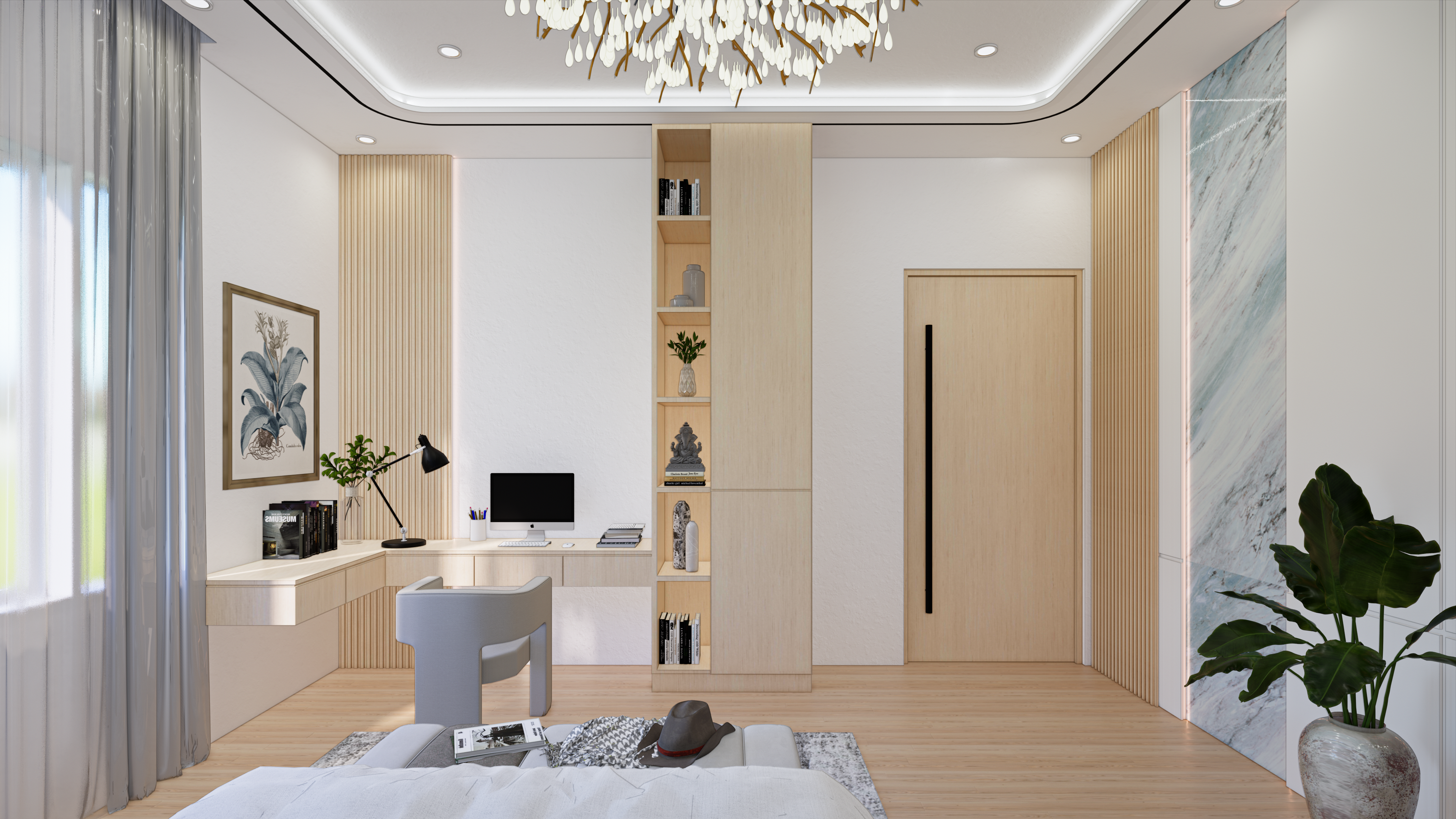 现代优雅带工作区主卧设计-5