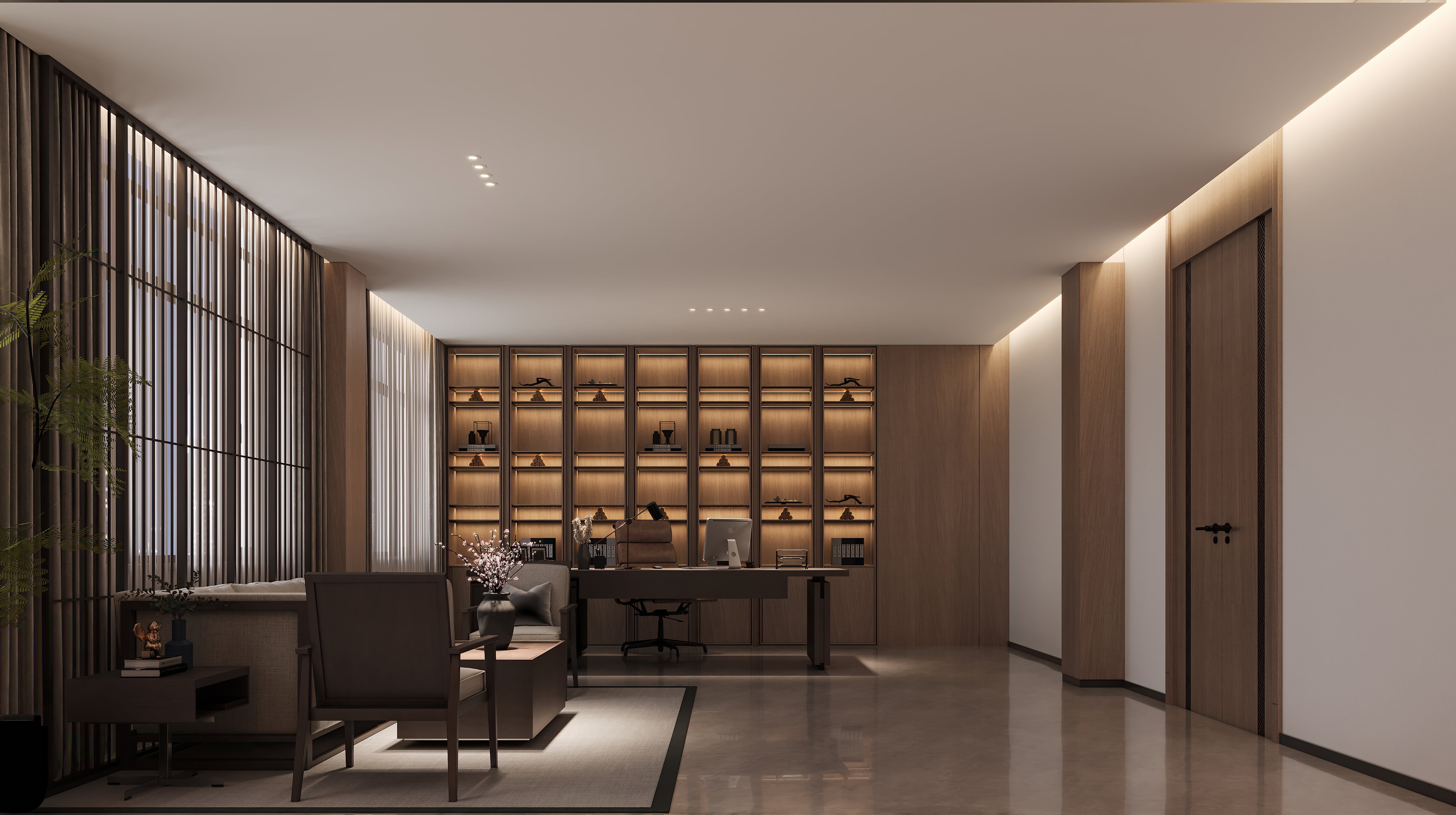 中式办公效果图-7