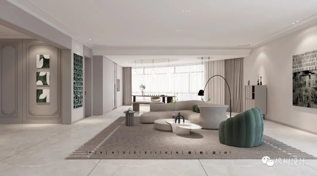 奶油灰轻法式大平层丨橡树设计-16