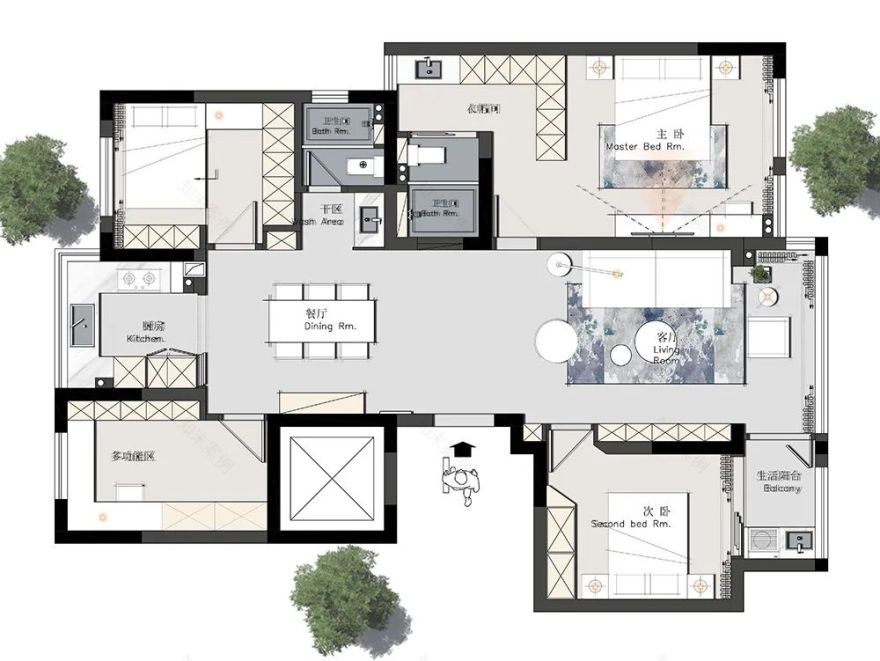 奶油风河畔名邸,春日浪漫居家空间丨博艺装饰-2