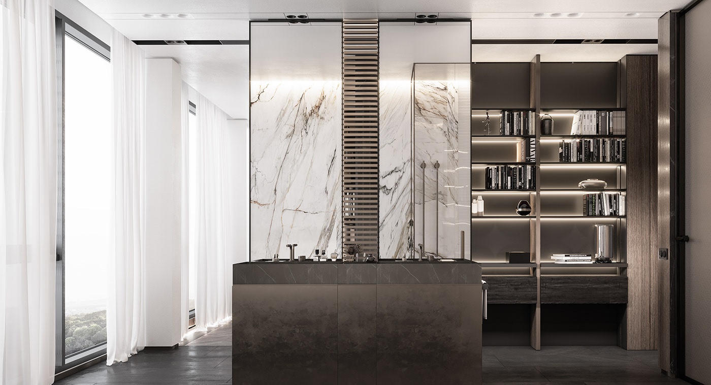 白色大理石与黑色调的搭配设计-18