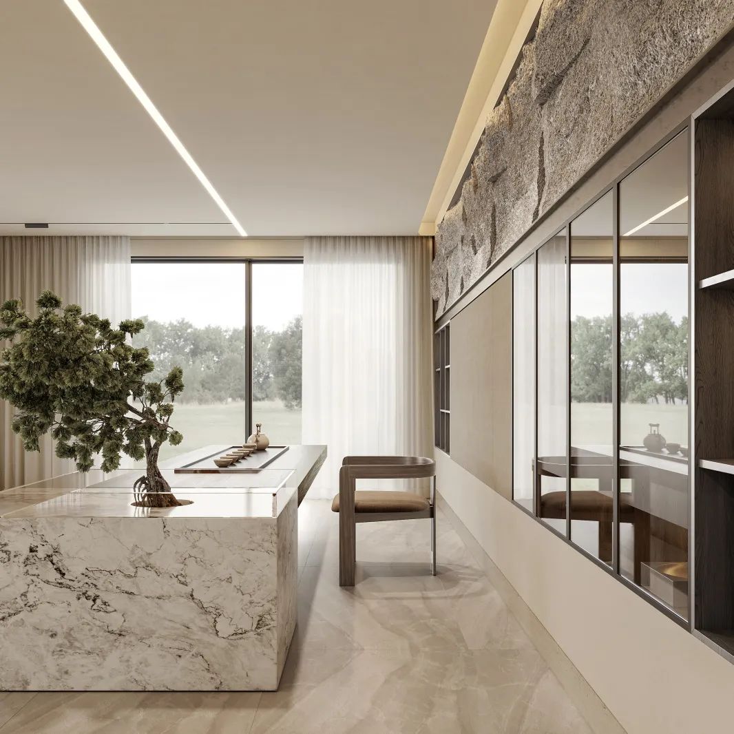 SeeDesign见入设计 ｜「 晴隅 」1000㎡ 侘寂风艺术美宅-18