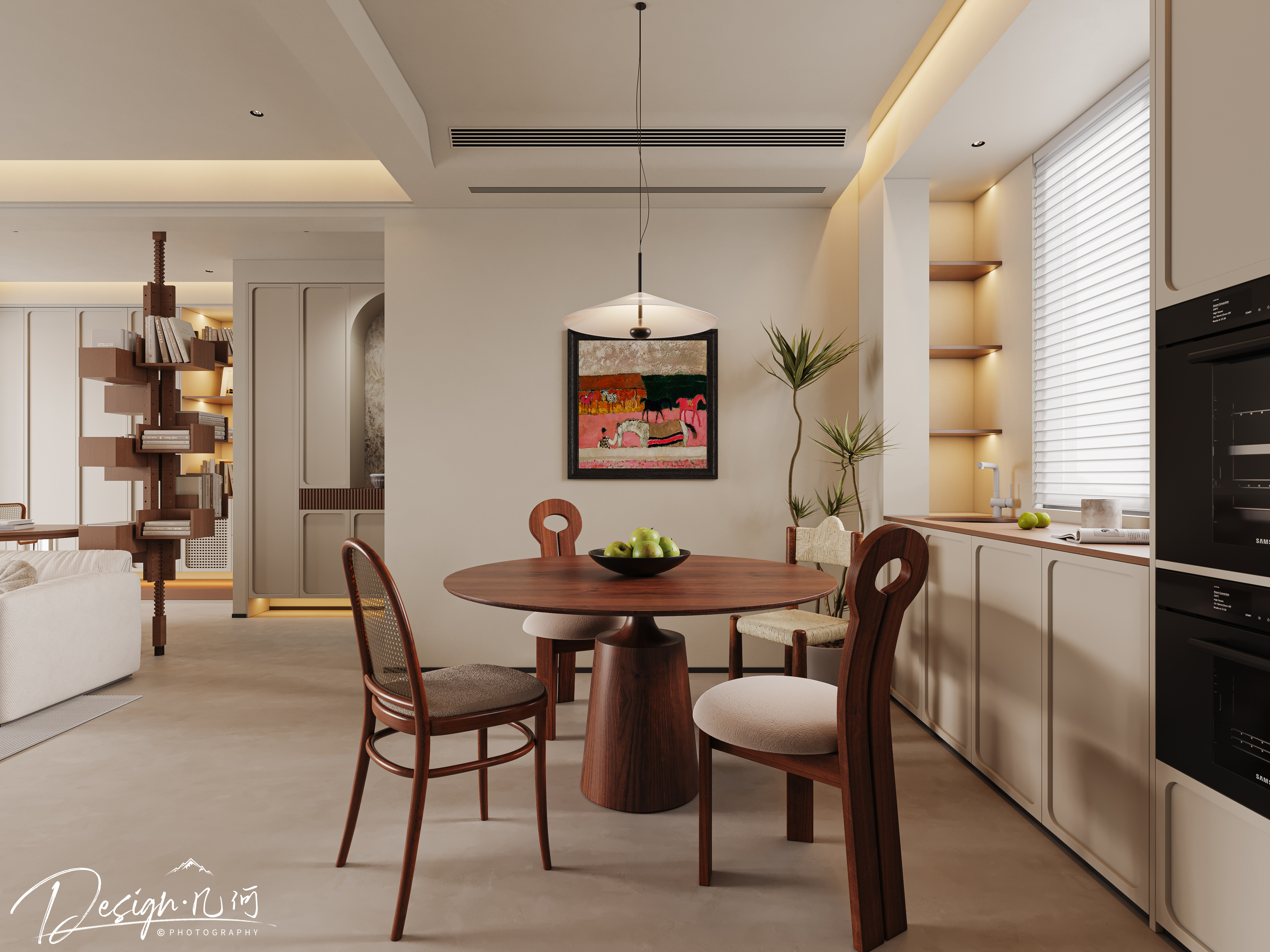 几何空间视觉表现 | 中粮山河甲第现代奶油风客餐厅-4