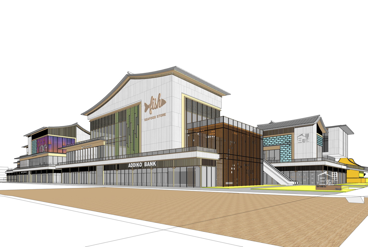 嘉兴南湖三塔里新中式商业街SU模型-1