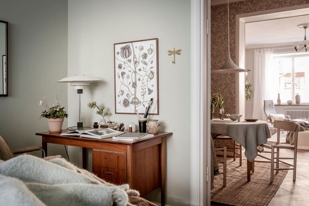 瑞典哥德堡公寓的花卉墙纸餐厅设计-26