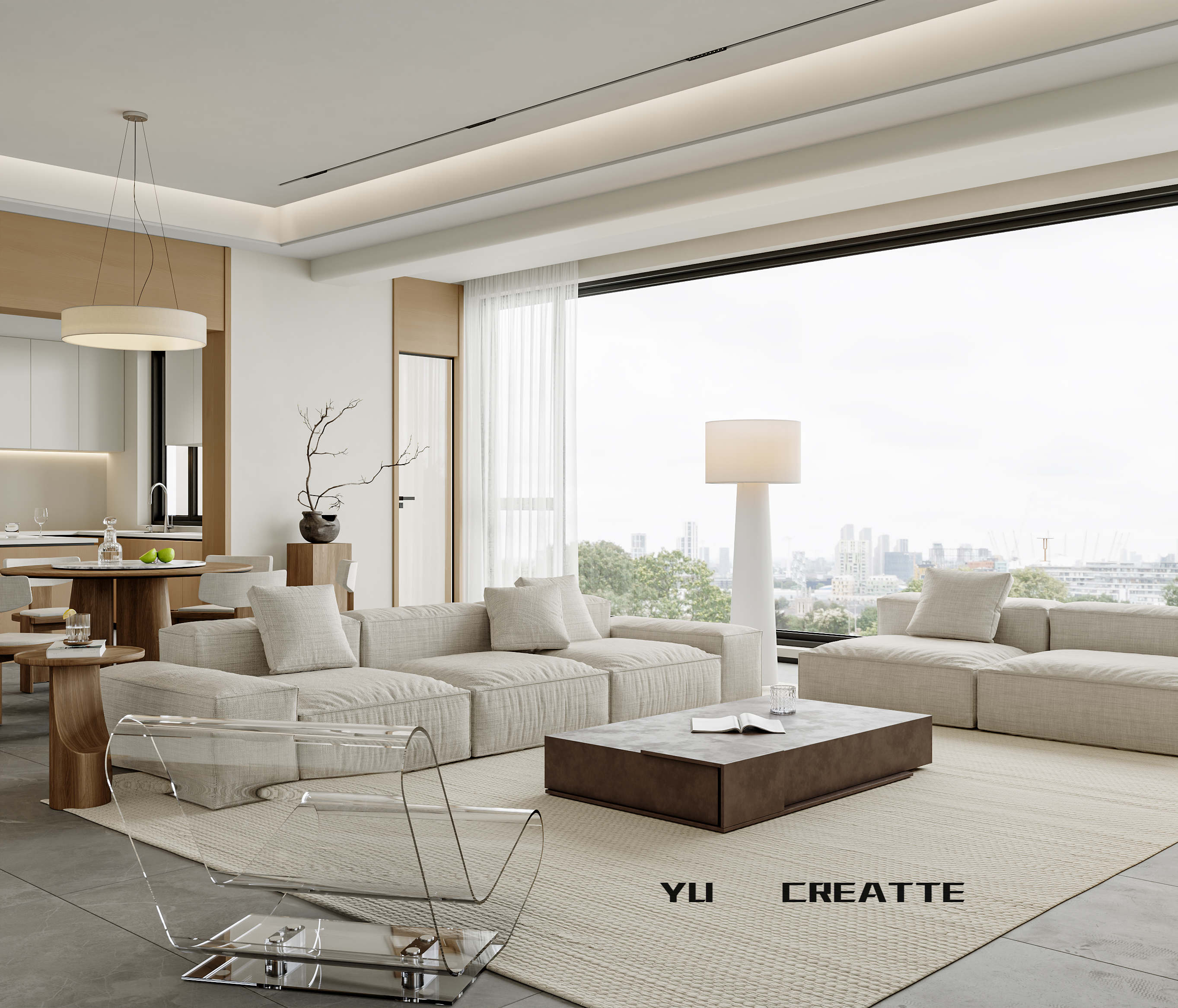 现代原木风客餐厅主人房丨近期表现-1