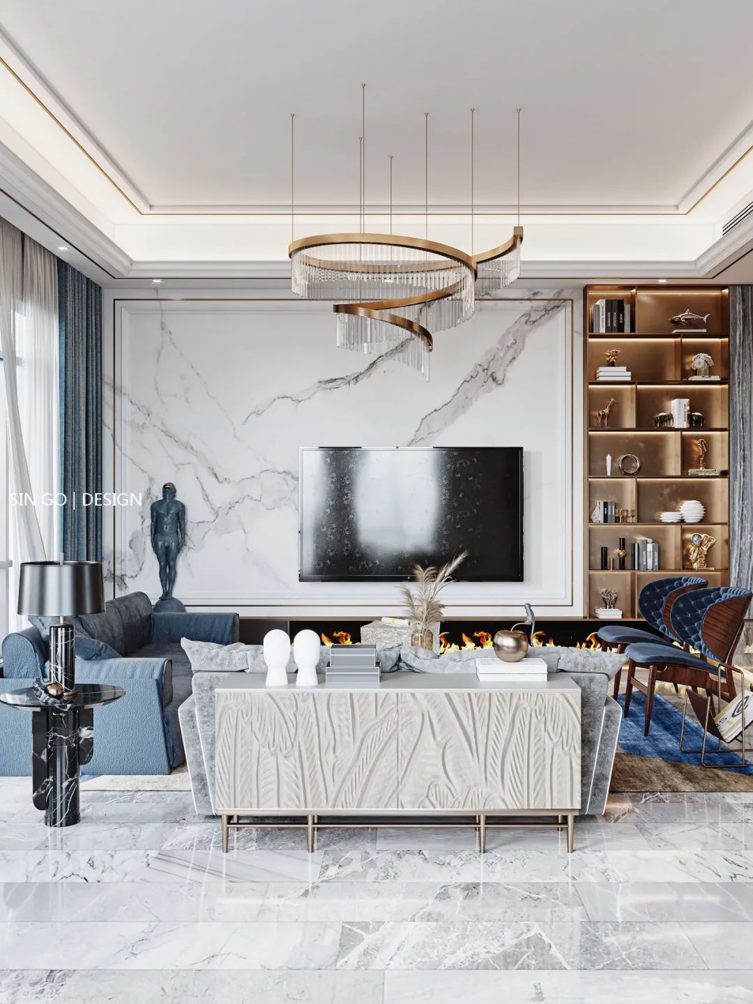 南京•复地朗香 650㎡混搭风别墅设计,现代轻奢质感与法式浪漫的完美融合-14