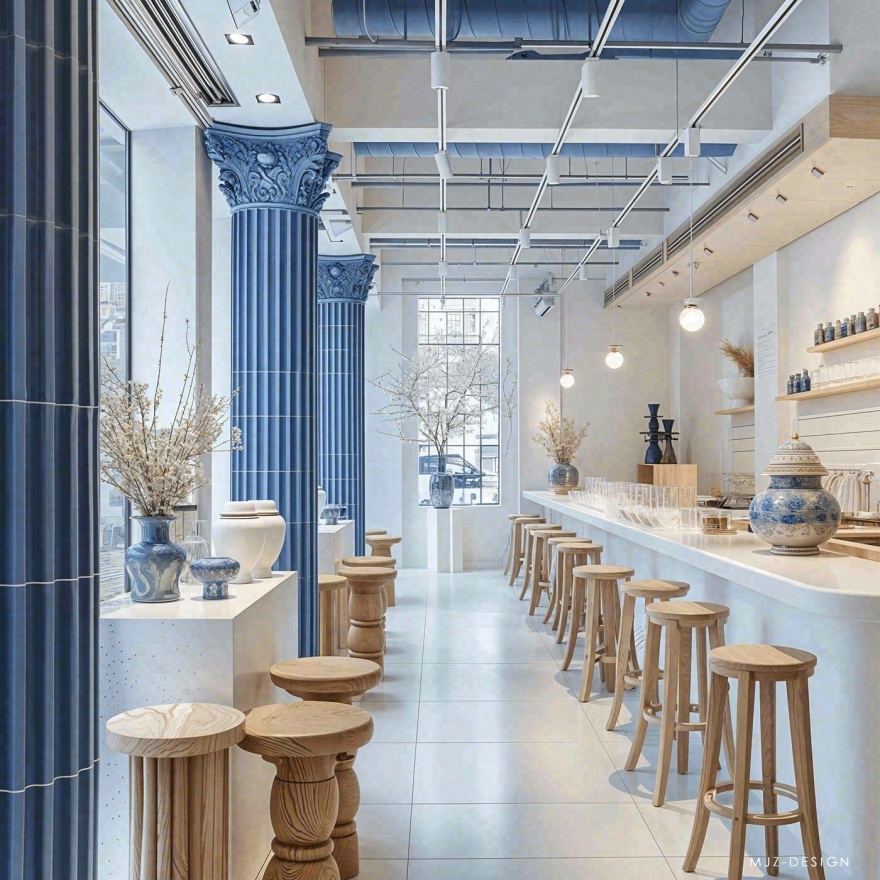 蓝柱:现代咖啡馆体验丨希腊雅典丨STEISI VOGLI-42