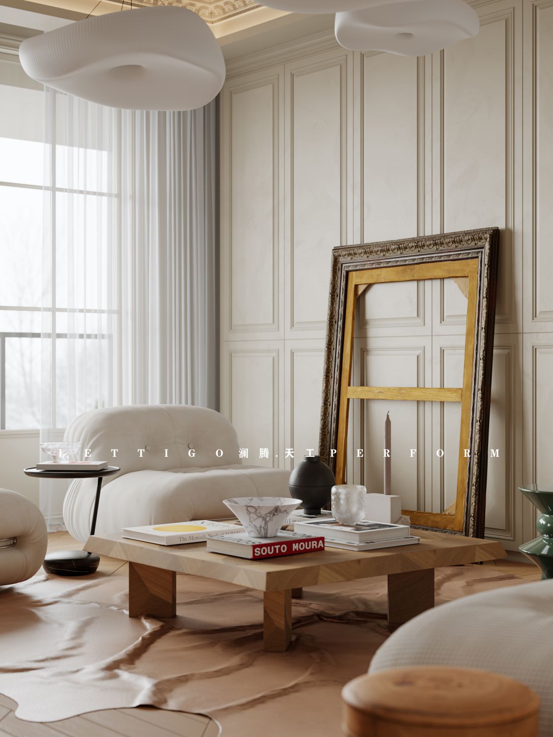 微微的复古气息增添了轻法式客厅的松弛感-6