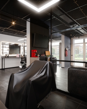 Modern Industrial Barbershop — Interior Visualization