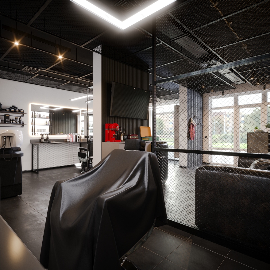Modern Industrial Barbershop — Interior Visualization-15