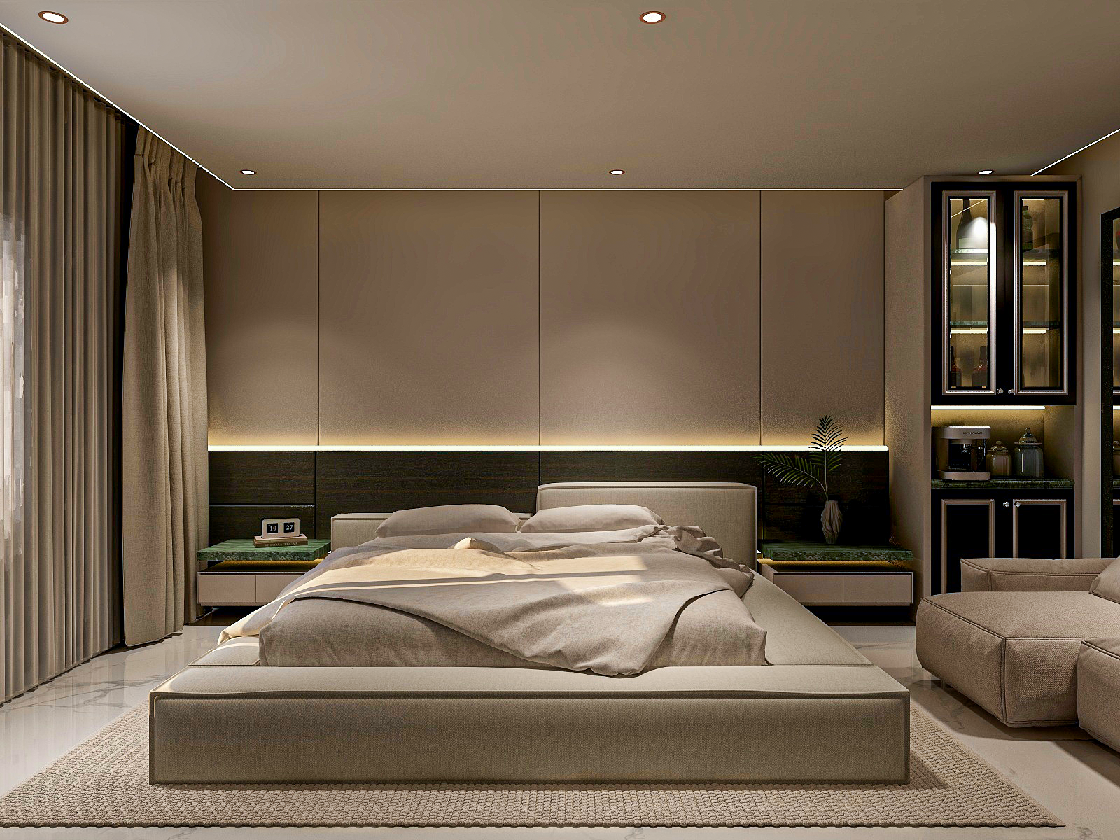 Bedroom has a modern and luxurious feel-0