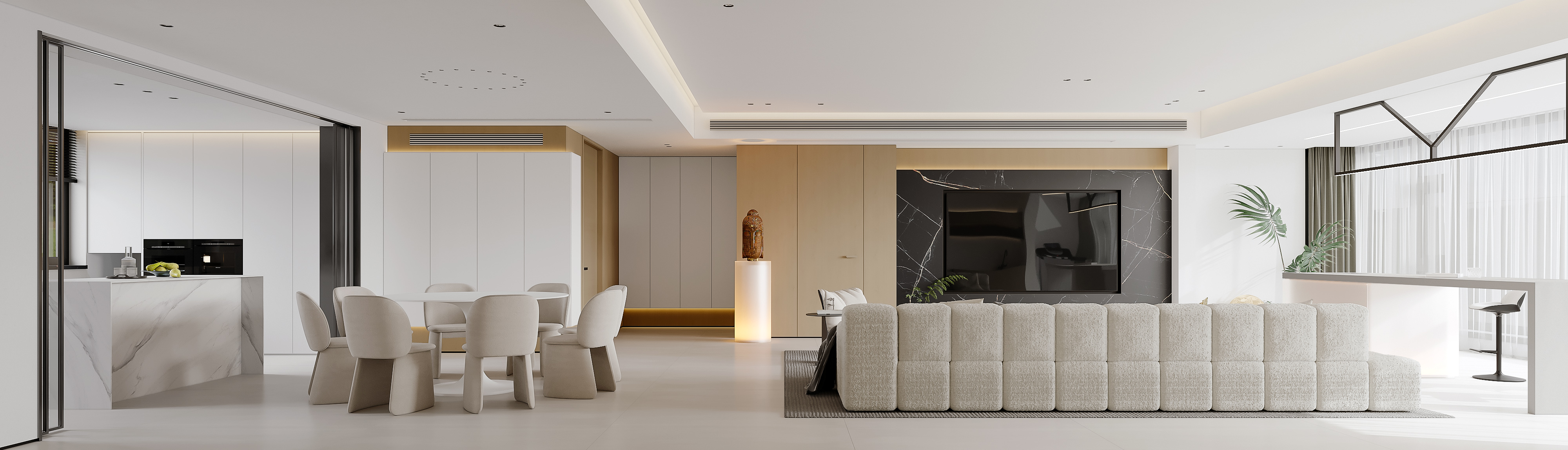 现代简约原木风大平层效果图丨中国益阳-5