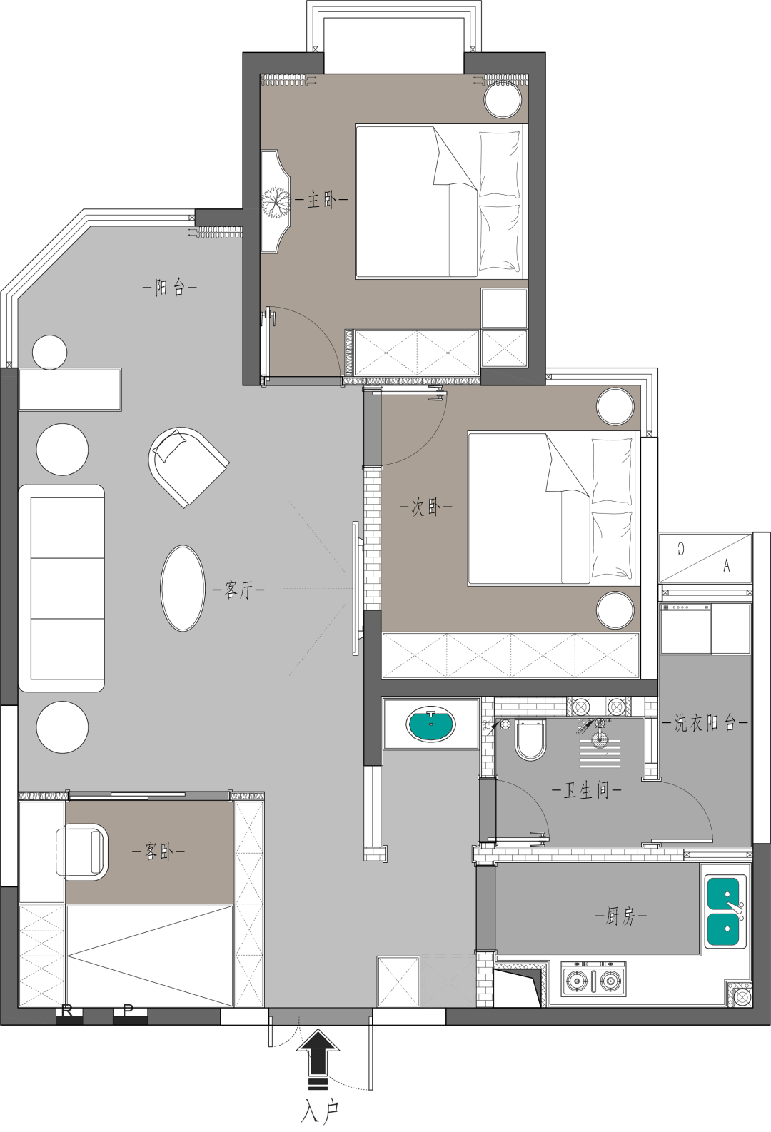 轻奢风三室空间设计丨中国渭南丨西安大小空间设计-45