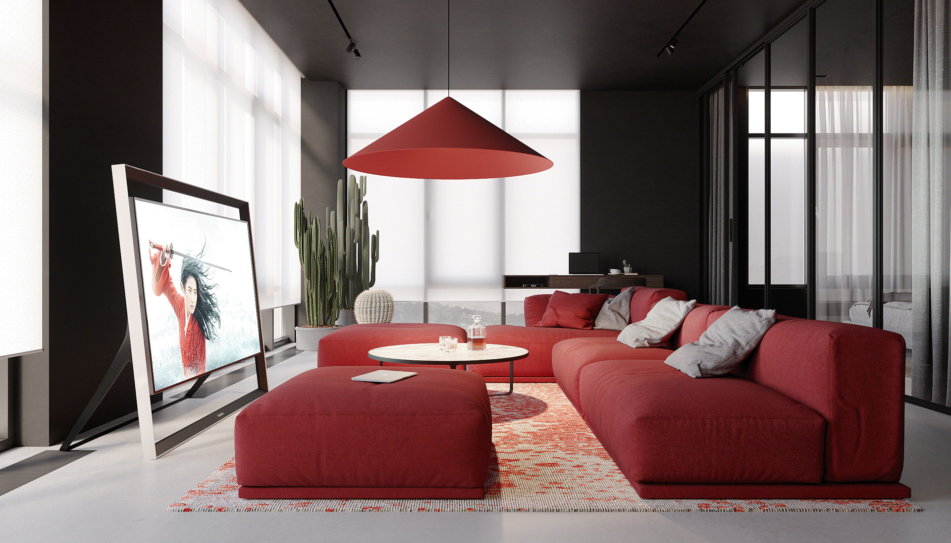 120平 黑红调子 空间设计-2