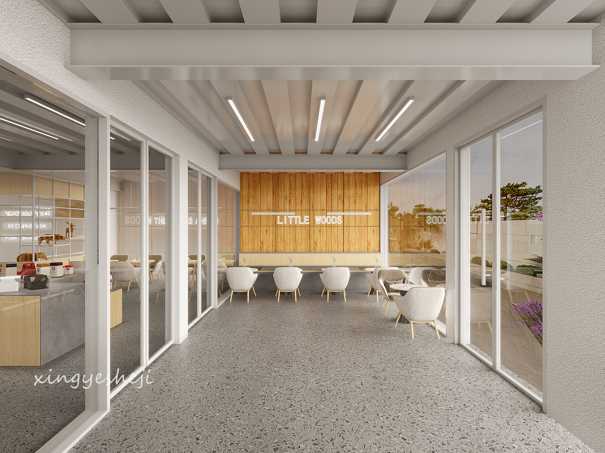 工业极简与原木现代风的咖啡馆-5