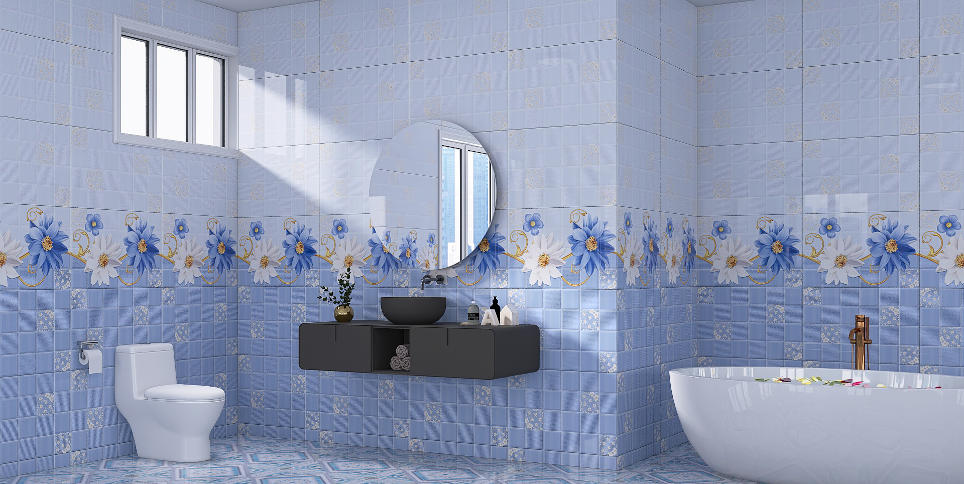 Bathroom Interior Design with floor and wall tiles-3