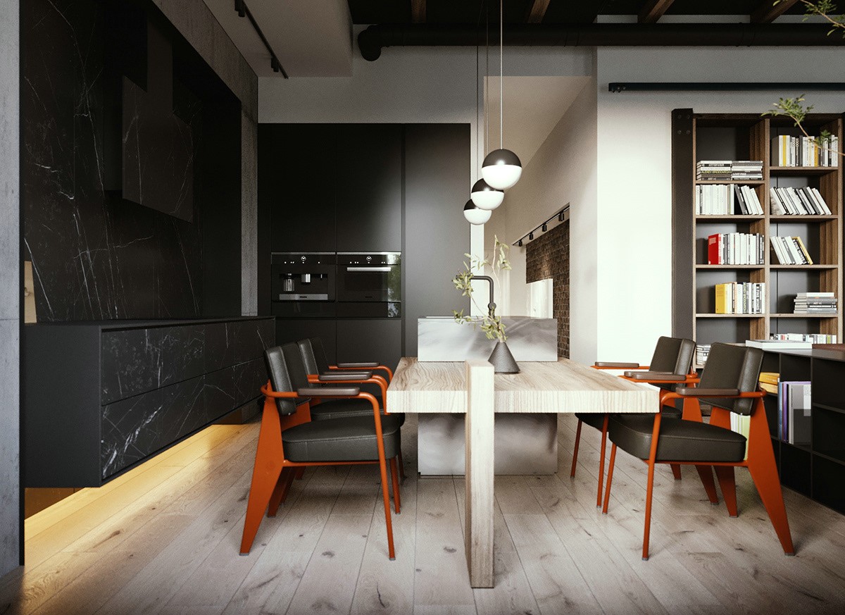 高级黑遇上工业风,酷感十足的理性居所-3