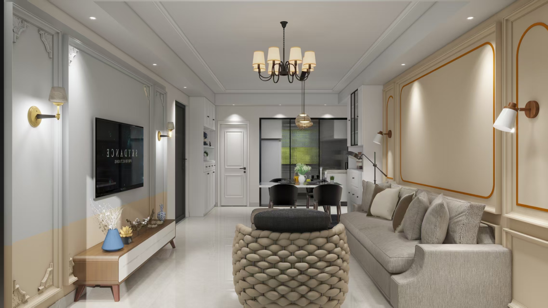 法式奶油风客厅装修-10