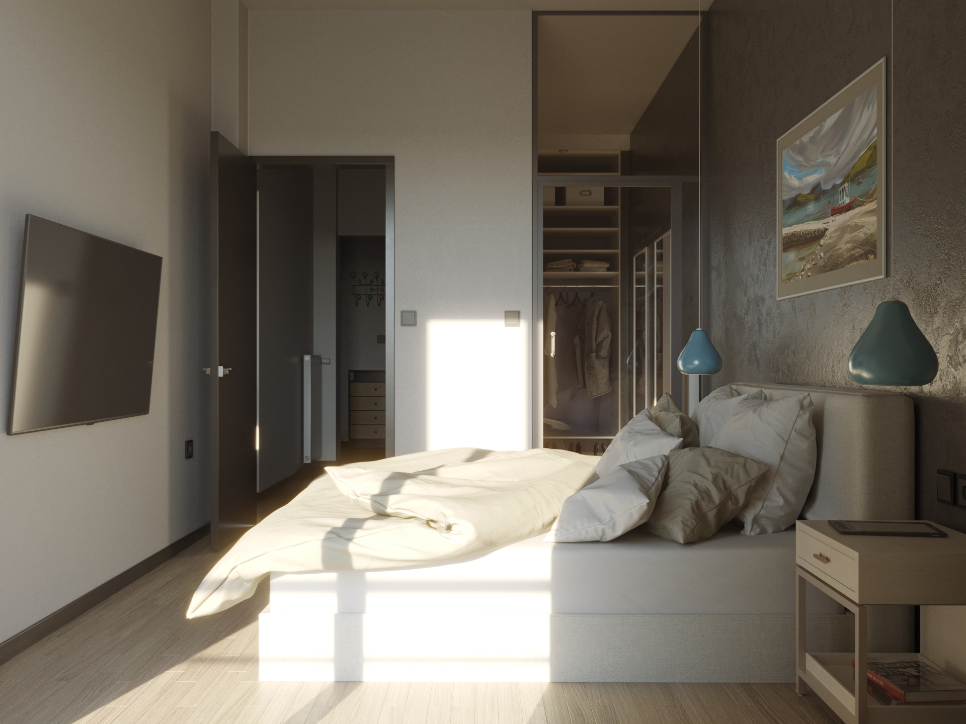 希腊塞萨洛尼基公寓室内设计与 3D 可视化-15