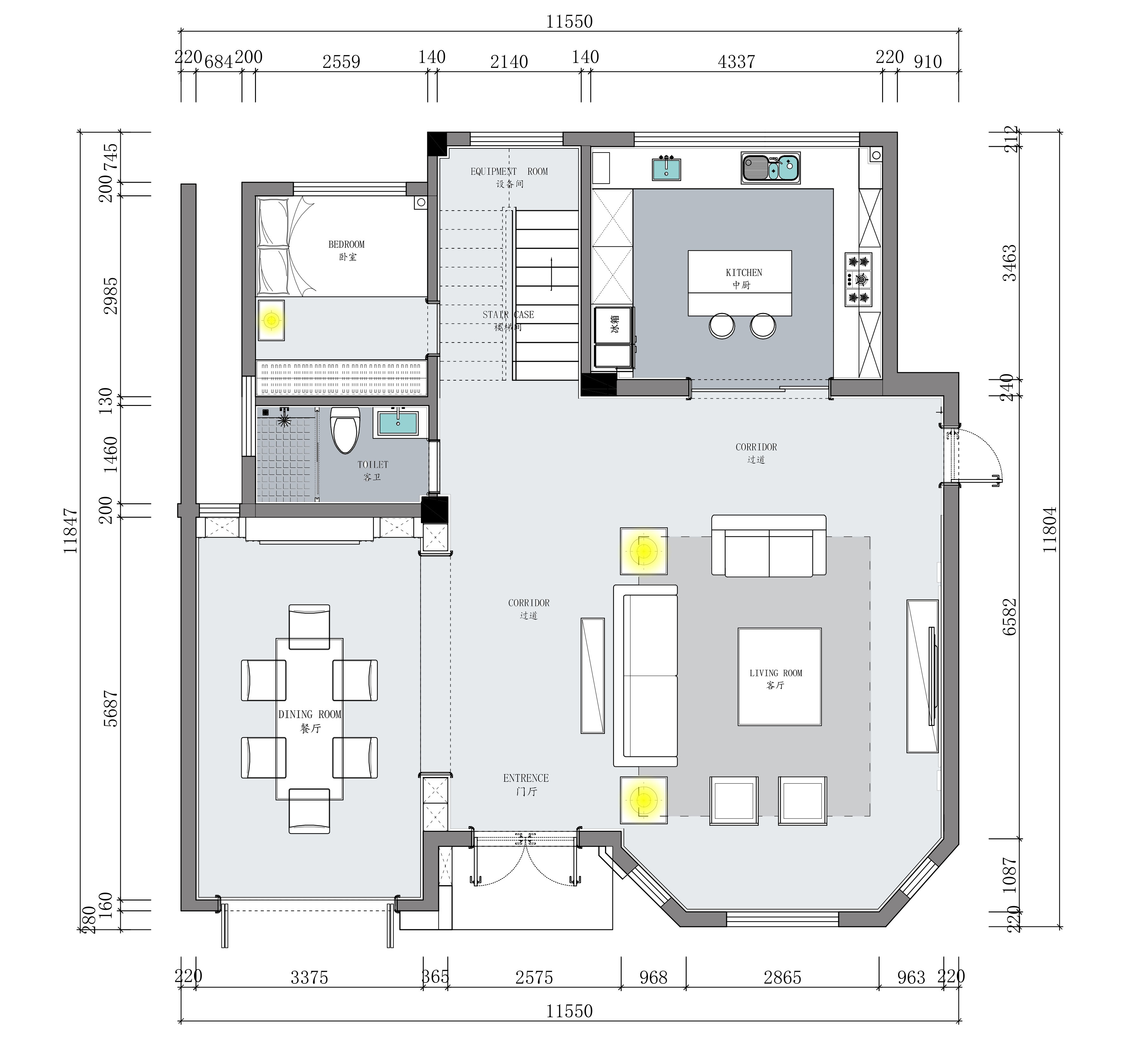 武汉公园壹号 390m2 美式轻奢豪宅设计-11