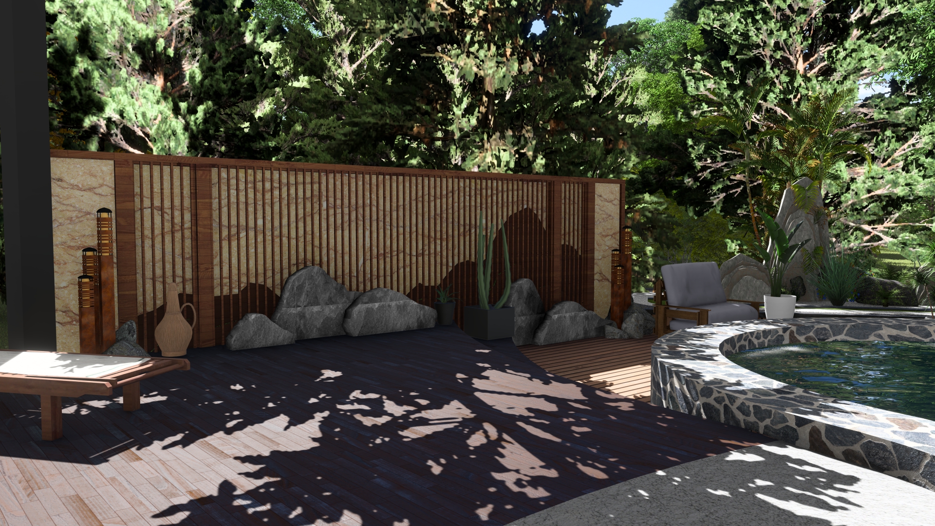GARDEN DESIGN/ Covered Pool Side Deck-2