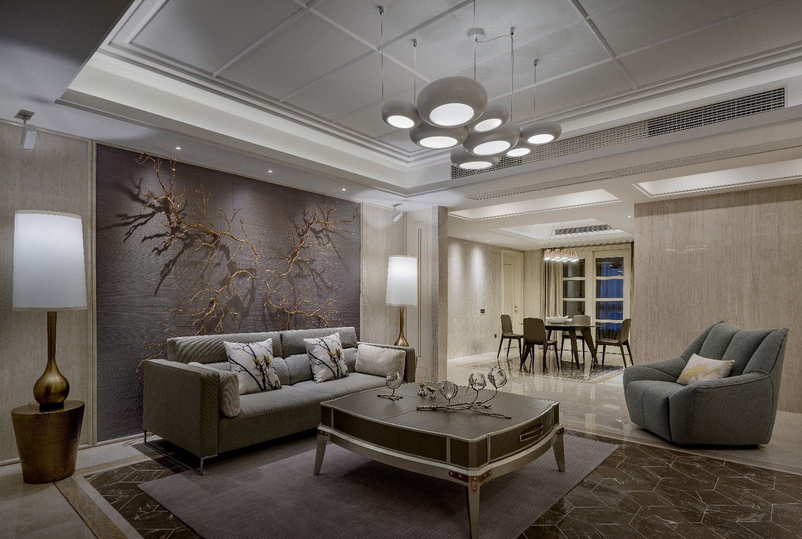 福州融桥外滩 246㎡现代样板间——东方禅意与轻奢金属的碰撞-7