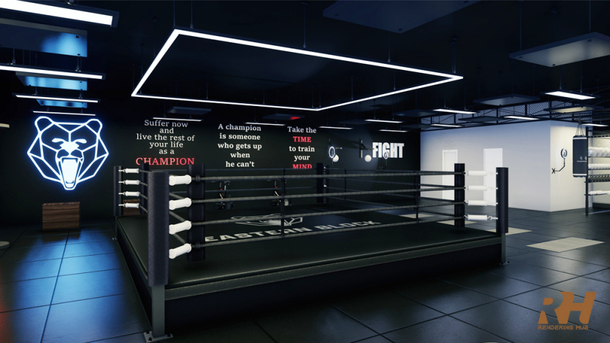 健身房室内设计与 3D 渲染-4