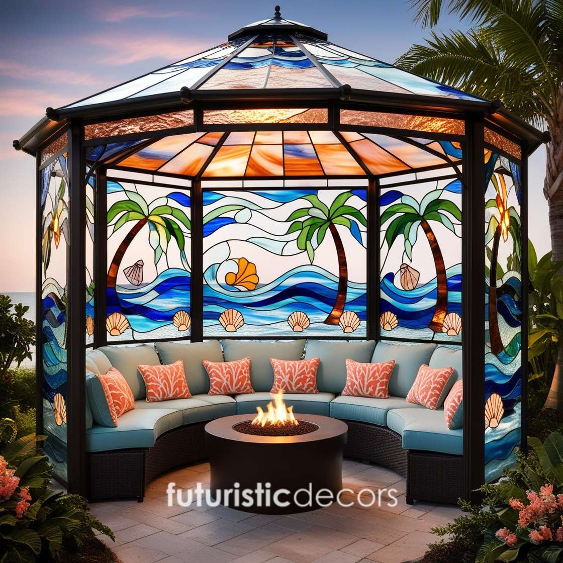 现代与复古融合的彩色玻璃凉亭建筑项目-2