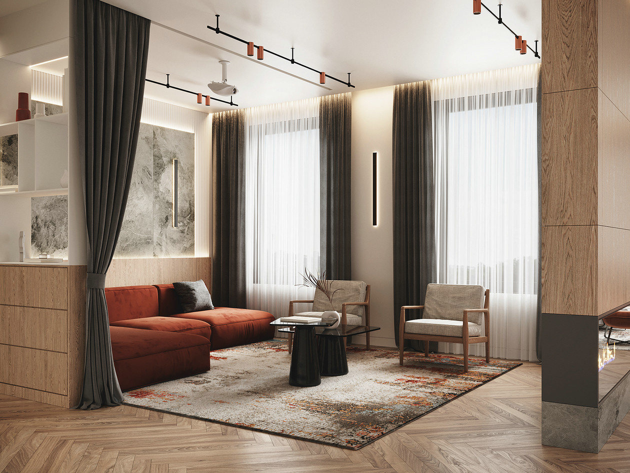 原木+橘色 室内设计-1