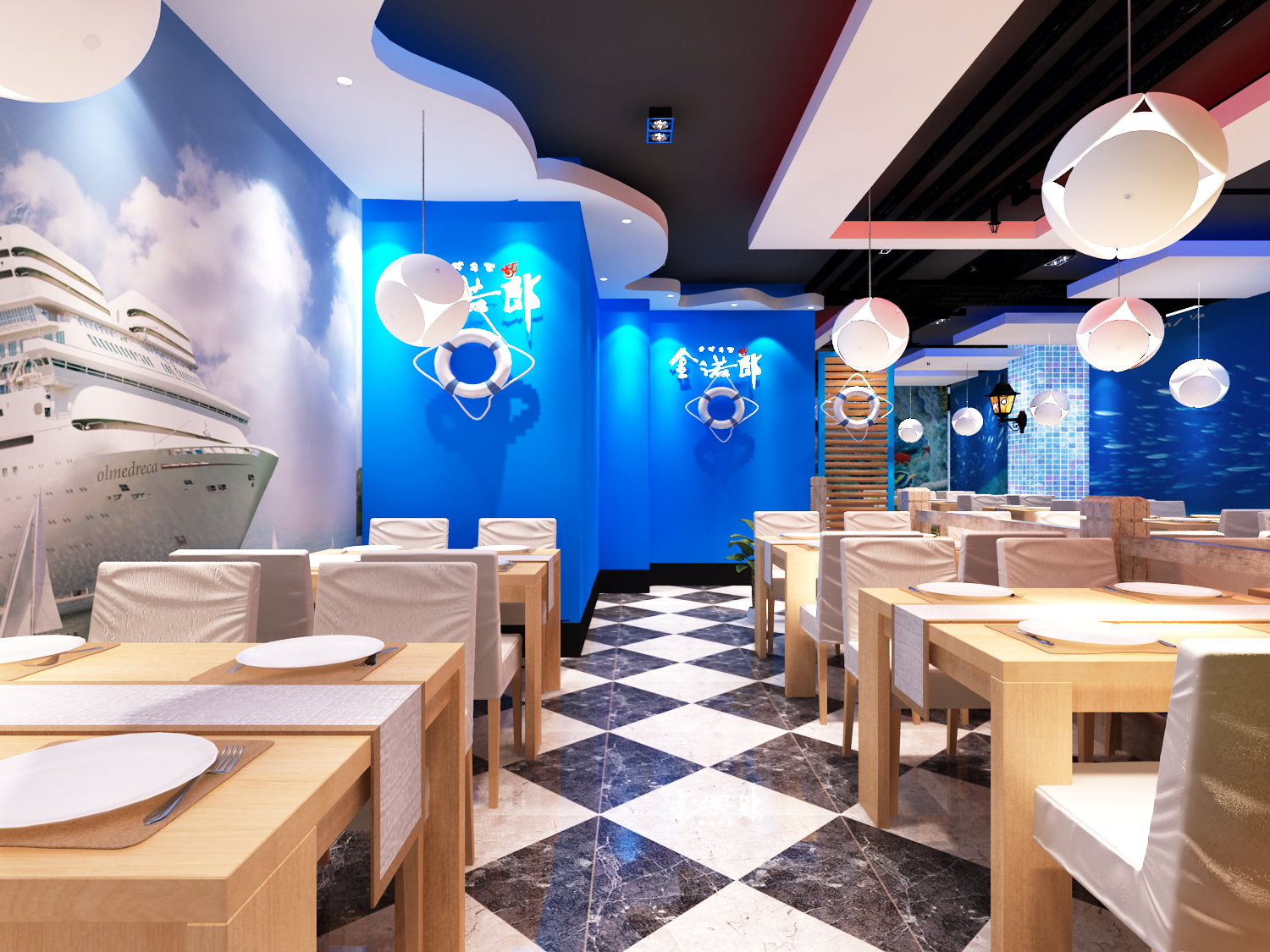 地海洋风格主题餐厅效果图-2