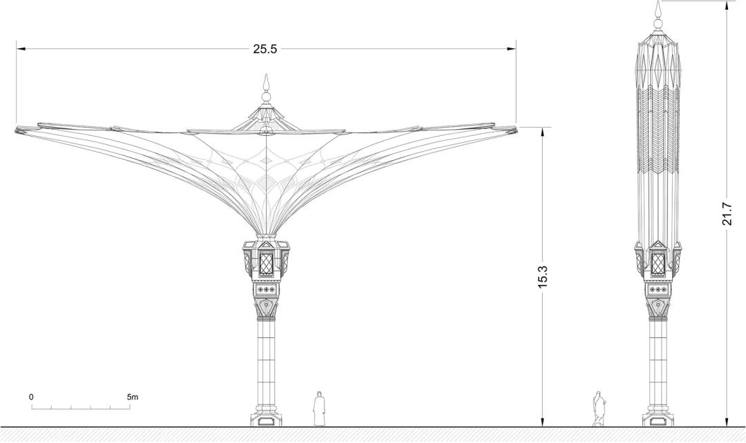 沙特麦地那清真寺前广场巨伞遮阳设计丨沙特阿拉伯麦地那丨SL Rasch-47