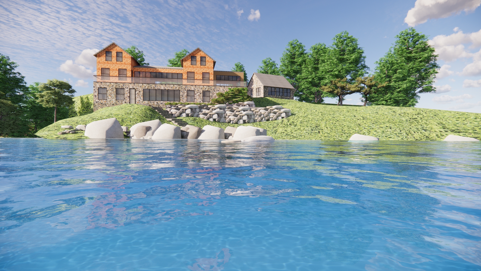 Modern House Elevation in a Hilly Area-1