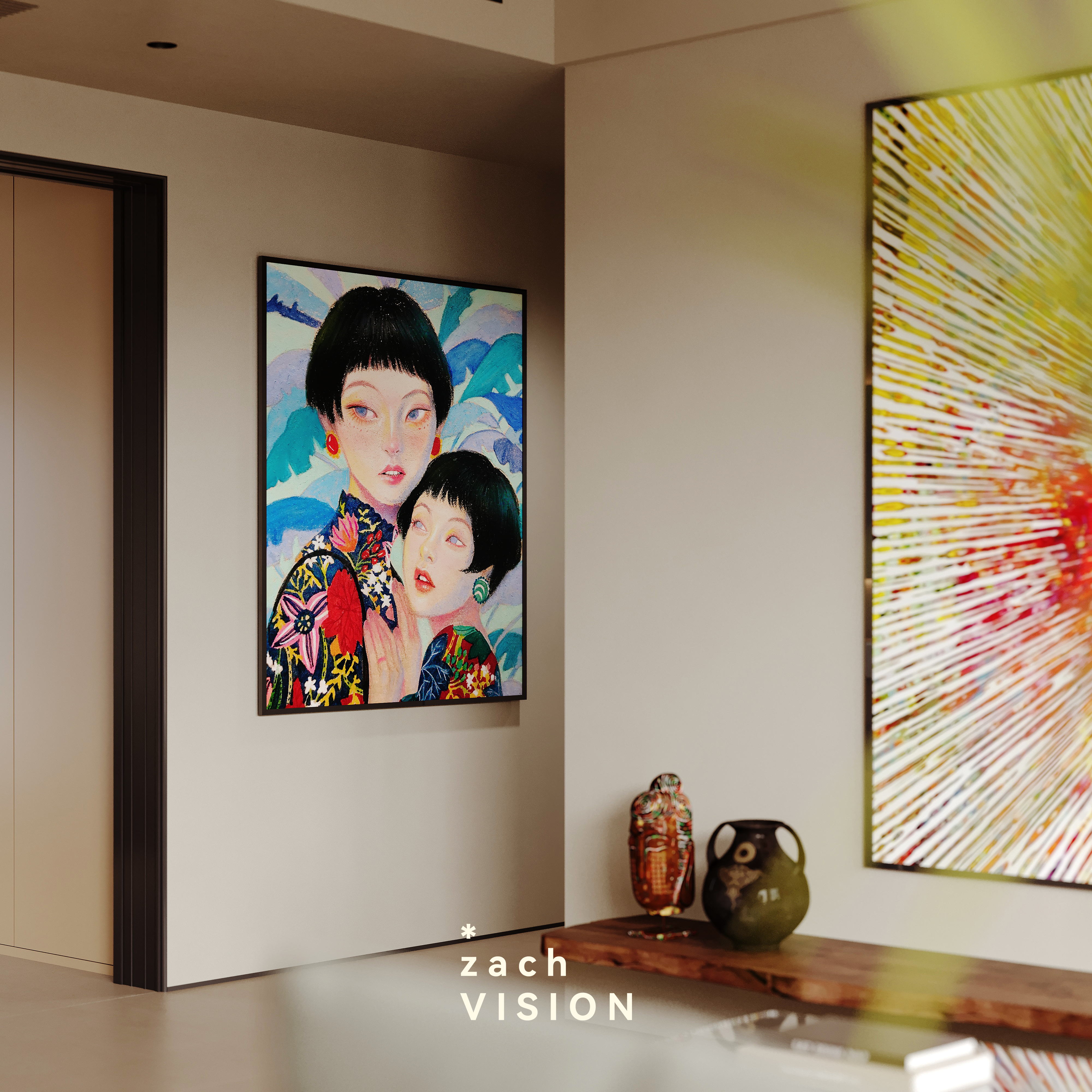 中古风格客餐厅渲染作品-1