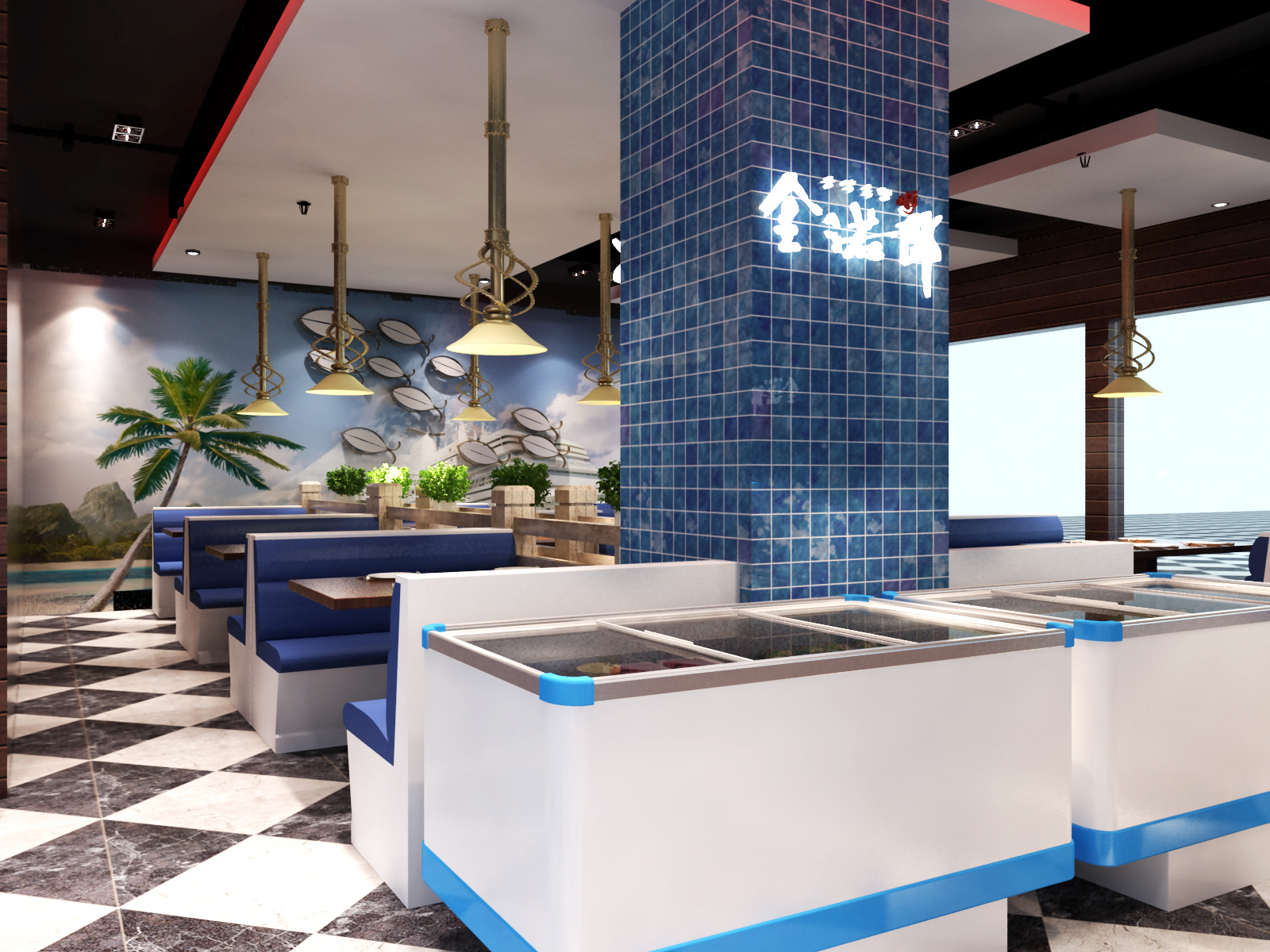 地海洋风格主题餐厅效果图-0