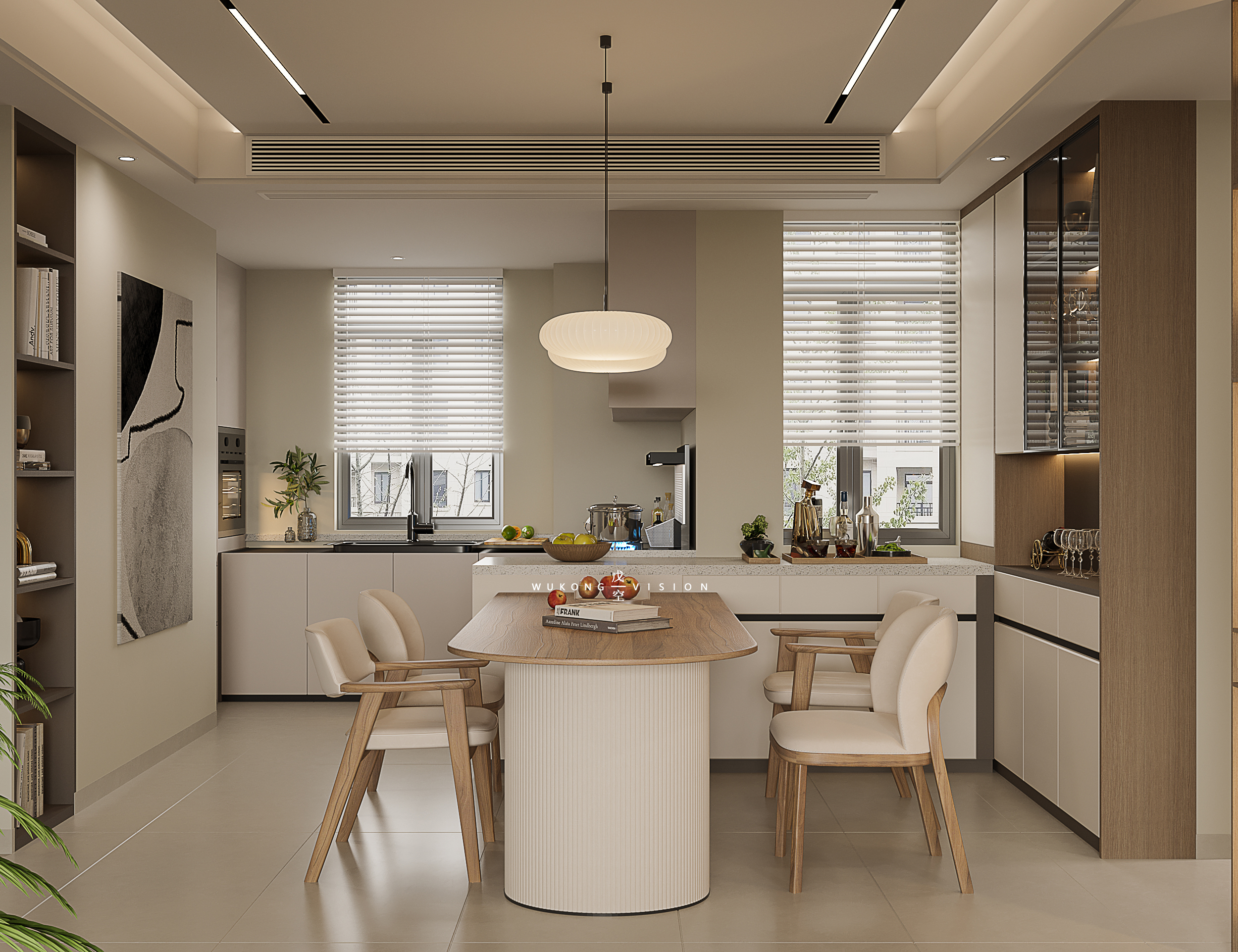 现代奶油风一戊空效果图-4