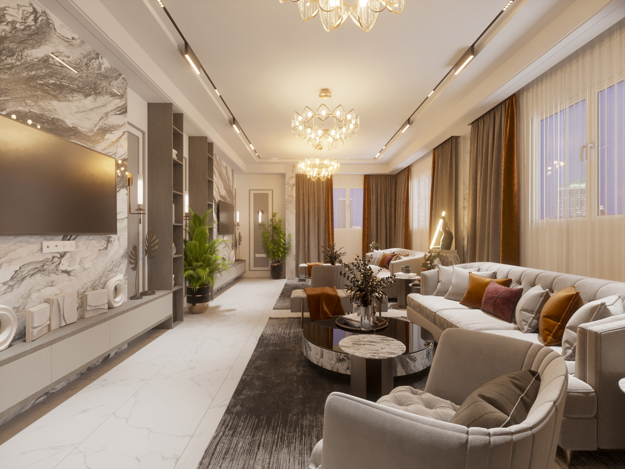 Neo Classic Man Living Room Villa 180 Meter-2