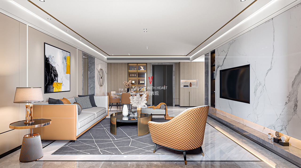 现代轻奢混搭家装设计 | V8 空间表现-6