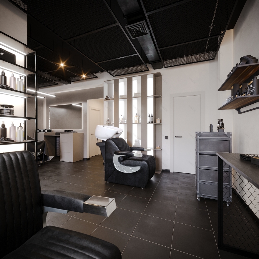 Modern Industrial Barbershop — Interior Visualization-21