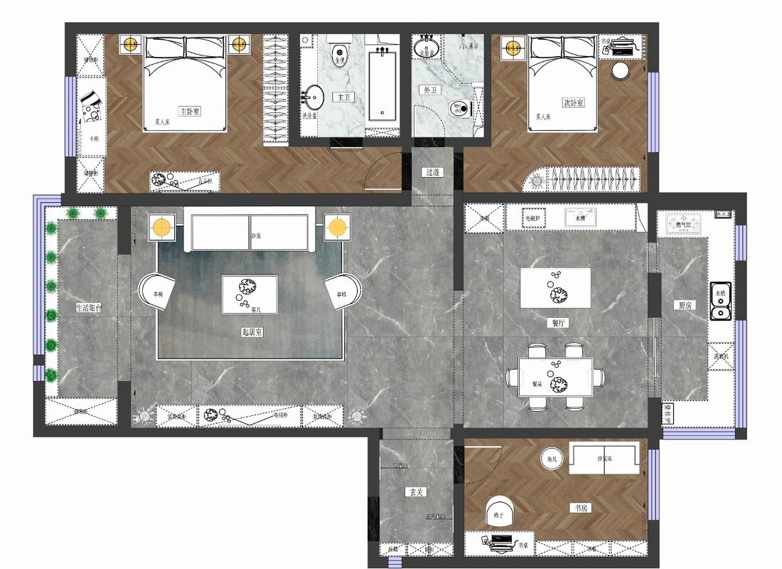 
简约灰搭配暖木色 -6