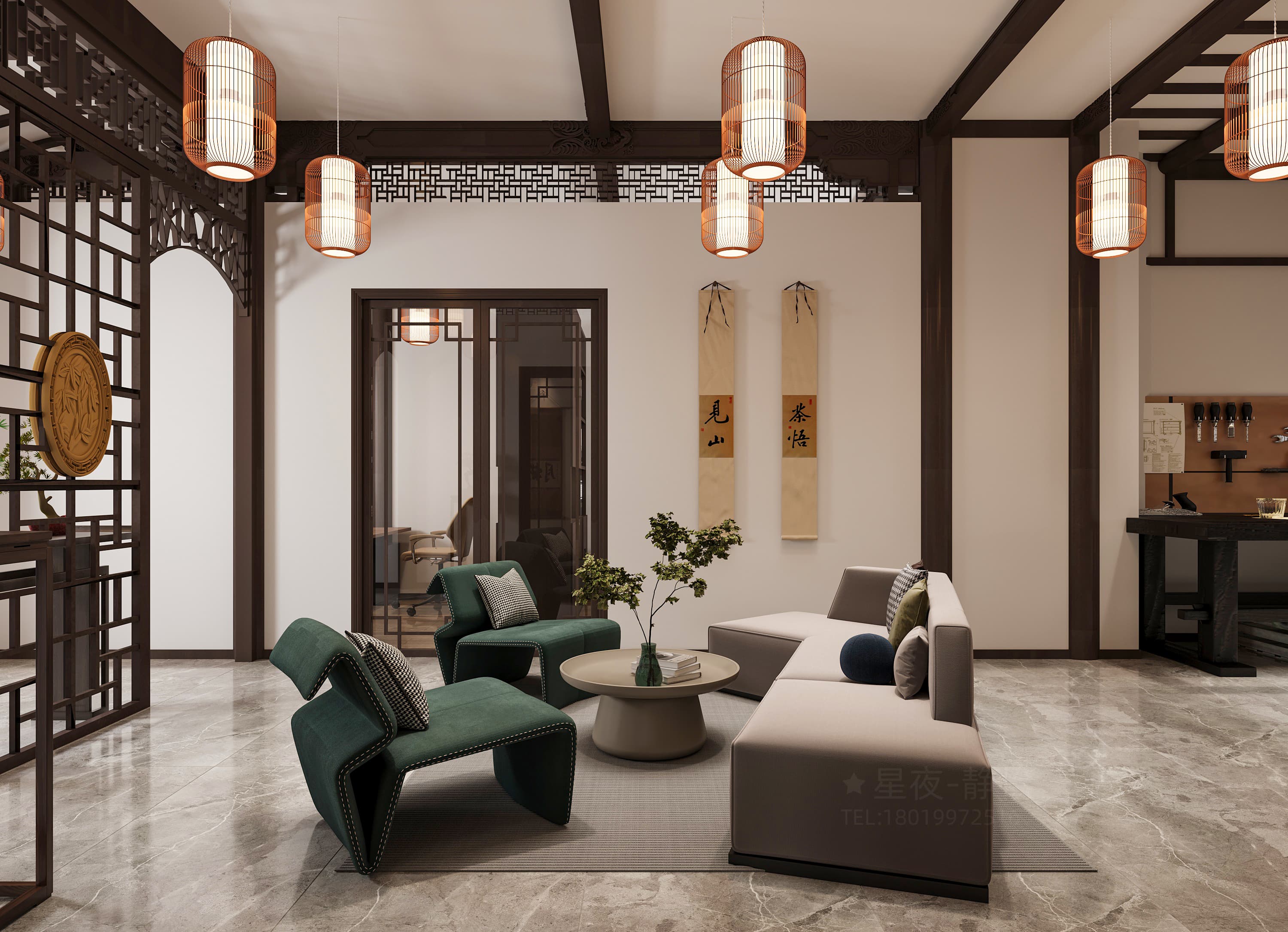 中式办公室+庭院效果案例-2