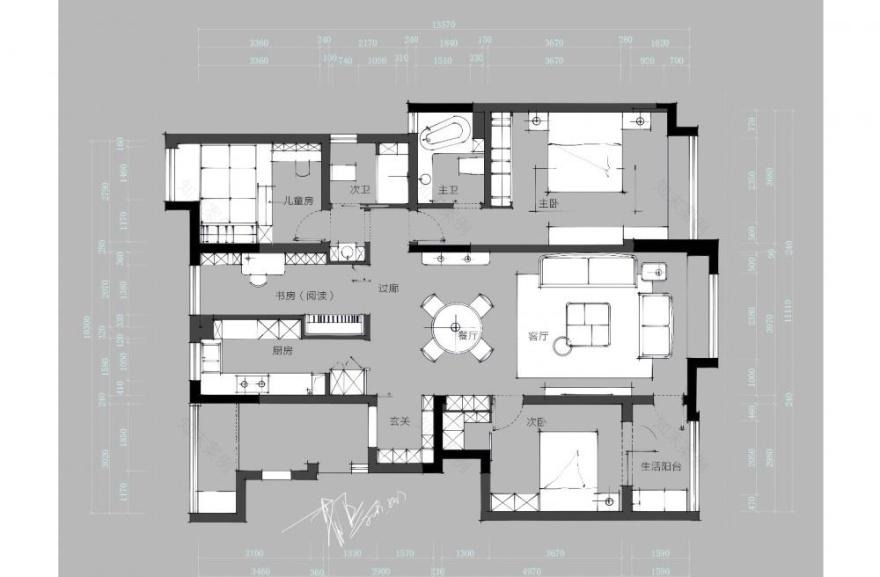 新中式家居设计 | 双 L 造型电视背景、无主灯设计-2
